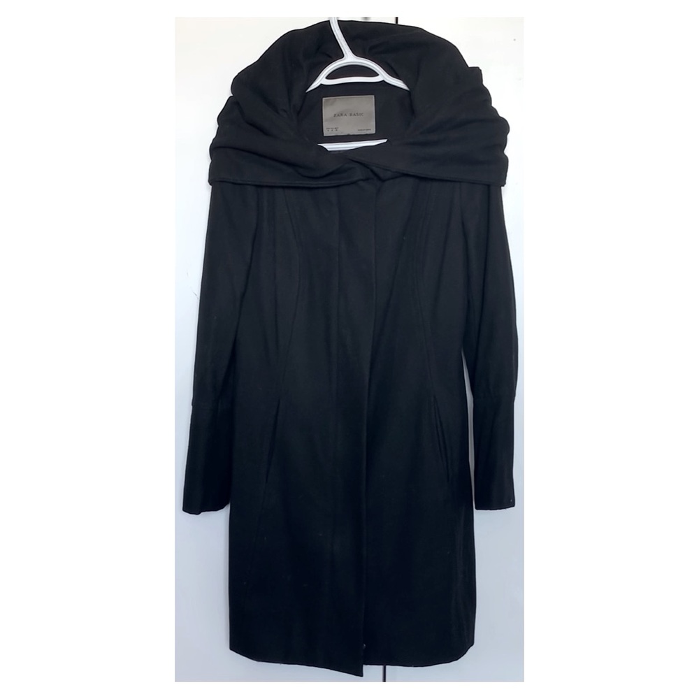 ⭐️ SOLD ⭐️ Zara Wool Black Jacket with Off Shoulder Hood